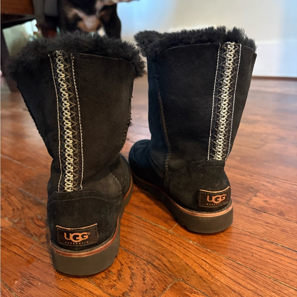 UGG Black Boots with Fur Trim